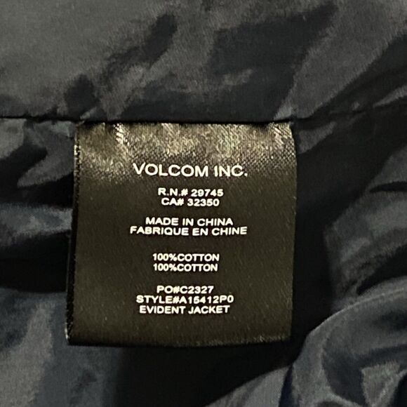 Volcom Jacket Men XL Blue Tan Bomber Varsity Letterman Snap Hoodie Skate Cotton - Picture 7 of 8